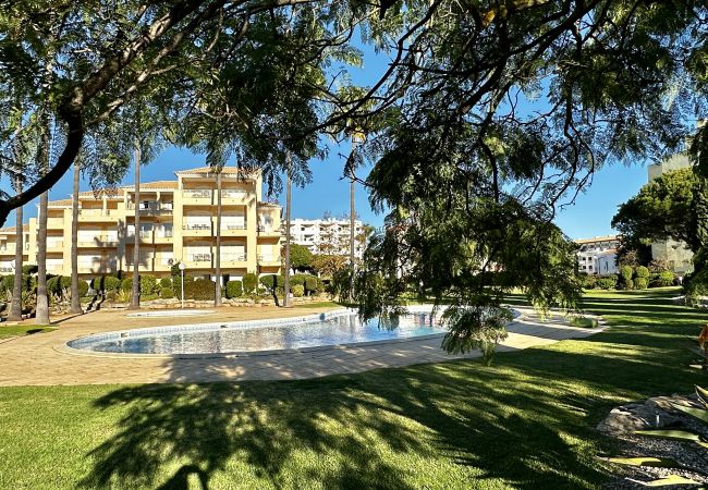Piscina partilhada em condomínio fechado com jardins em Vilamoura
