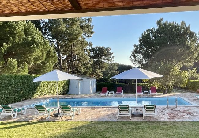 Private pool of a spacious villa in Vilamoura with garden and sun loungers